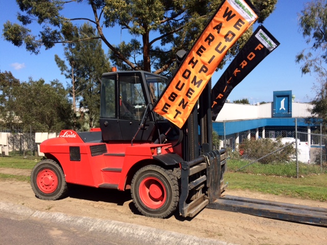 forklift with banner
